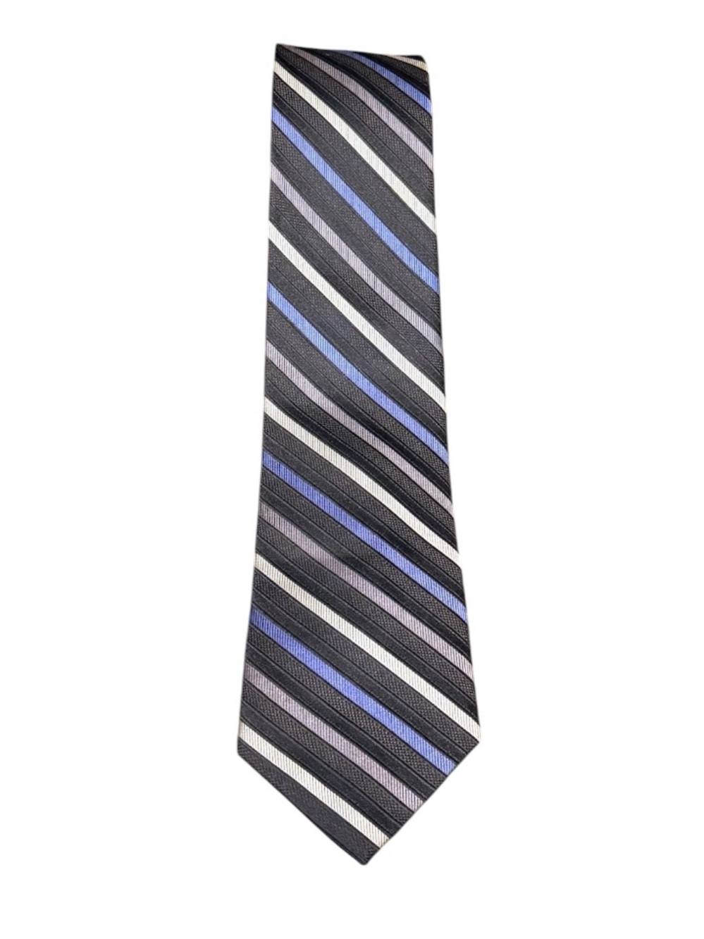 Classic Men’s Diagonal Stripe Tie in Black, Blue & Gray